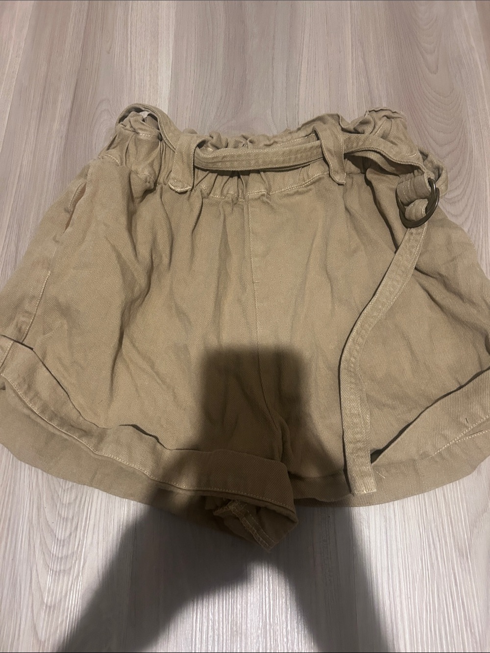By Together Tan Paperbag Waist Belted Shorts